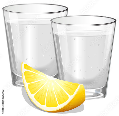Two glasses of vodka with lemon