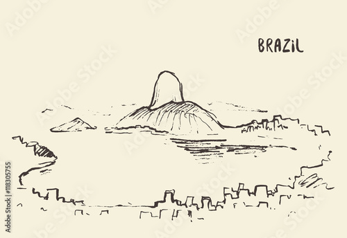 Sketch Rio De Janeiro skyline Brazil vector.