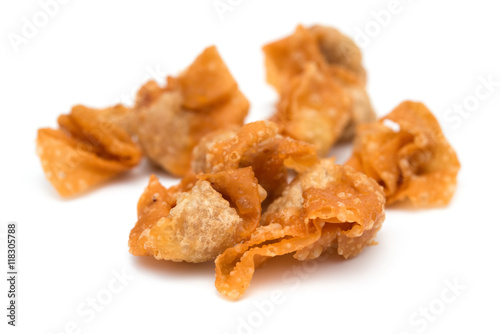 crispy wontons on white background and it is a very popular snack in China