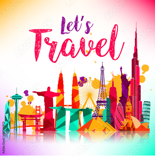 Travel and tourism of silhouettes icons background photo