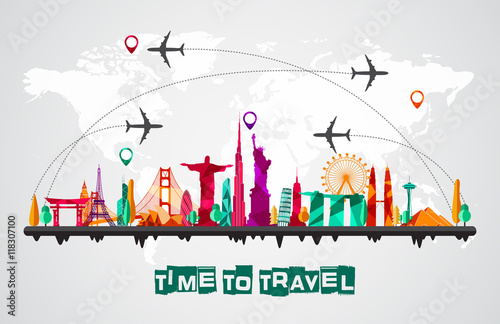 Travel and tourism of silhouettes icons background photo