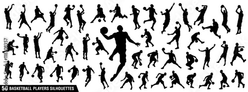 Print op canvas Vector set of Basketball players silhouettes, Basketball silhouettes
