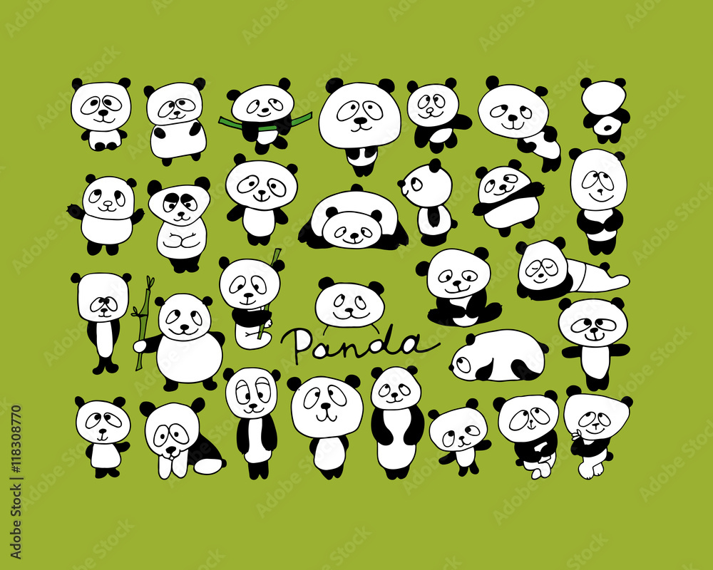 Naklejka premium Funny pandas collection, sketch for your design