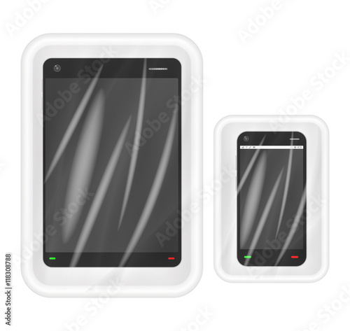 smartphone and tablet in White polystyrene packaging 