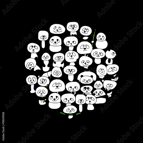 Fototapeta Naklejka Na Ścianę i Meble -  Funny panda family, frame for your design