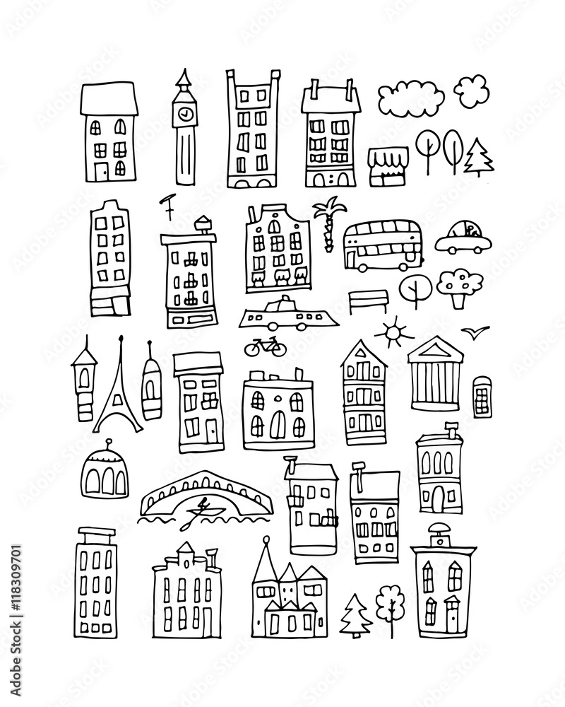 European city icons, sketch for your design