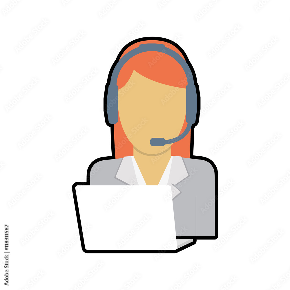 operator assistant woman headphone call center technical service icon. Isolated and flat illustration operator assistant woman headphone call center technical service icon. Isolated and flat illustration