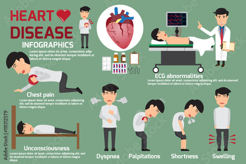 Disease Infographics. Symptoms of heart disease and acute pain p