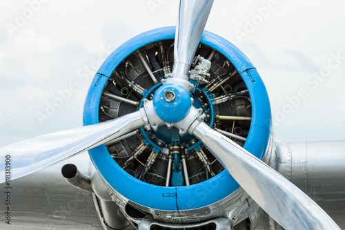Radial engine of an aircraft. Close-up.