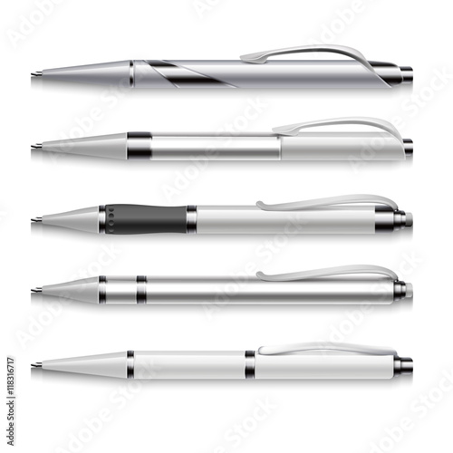Blank and metallic vector pens template on white background