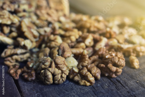 walnut on wooden background © alexkich