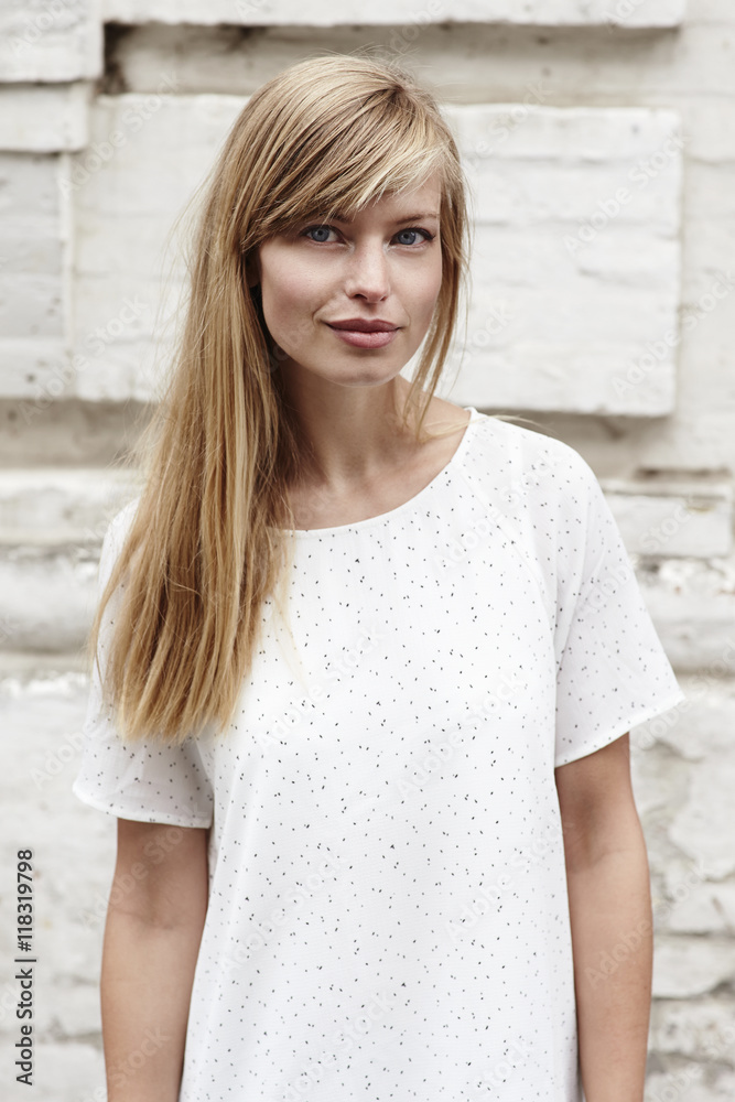 Beautiful young woman in white dress, portrait Beautiful young woman in white dress, portrait