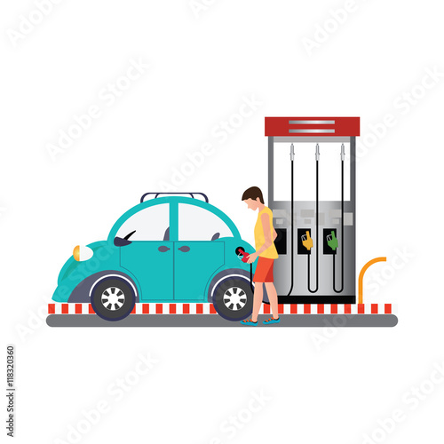 Man filling up fuel into the car at the gas pump.