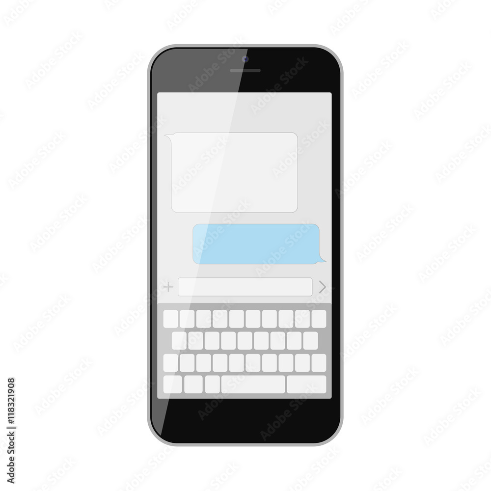 Smartphone text messaging. Template blank text bubbles and keyboard. Social network conversation. Smartphone text messaging. Template blank text bubbles and keyboard. Social network conversation.