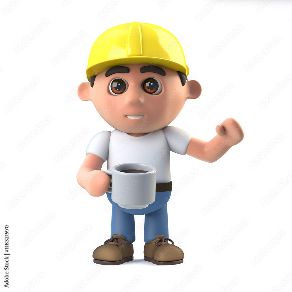 3d Construction worker takes a coffee break 3d Construction worker takes a coffee break