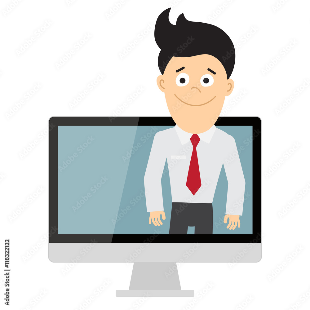 Online learning concept. Isolated computer screen with teacher, businessman or colleague. Webinar or online training concept. Online learning concept. Isolated computer screen with teacher, businessman or colleague. Webinar or online training concept.