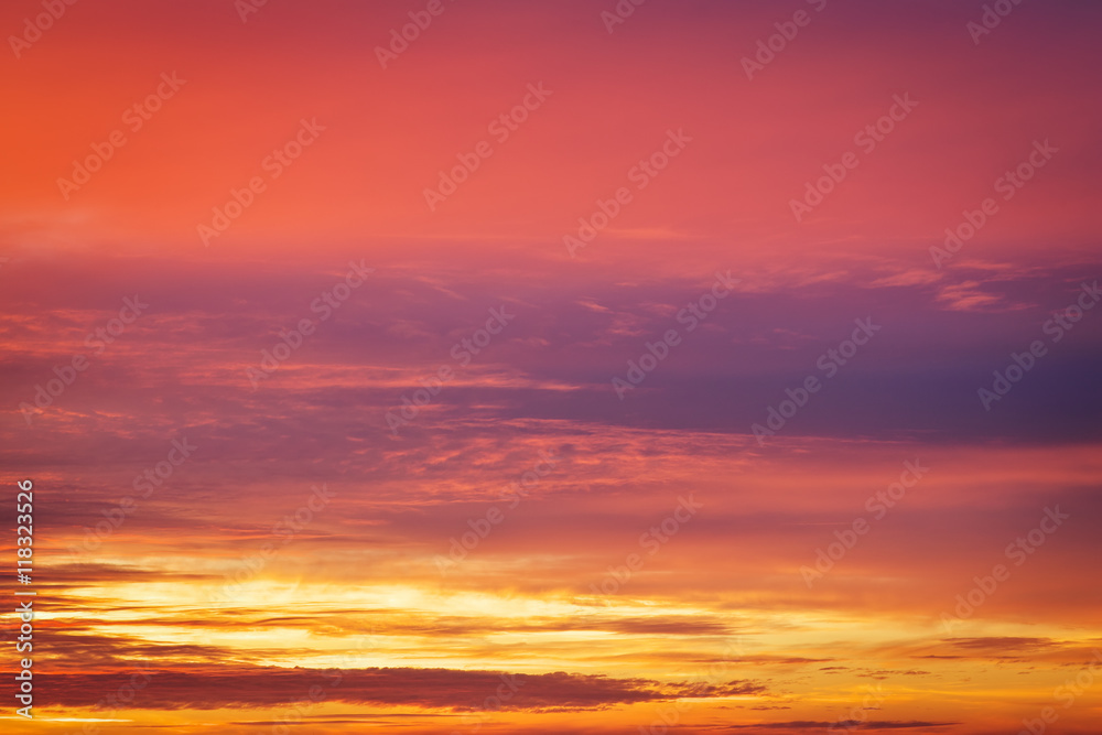 Beautiful fiery colorful sunset sky.
