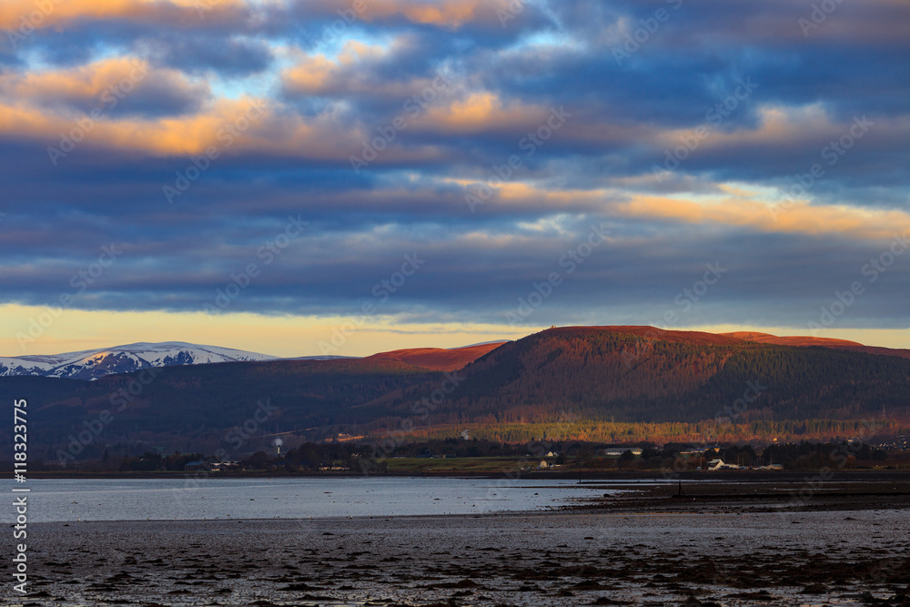 Landscape of mountain at Cromarty Firth during Sunset in Invergordon