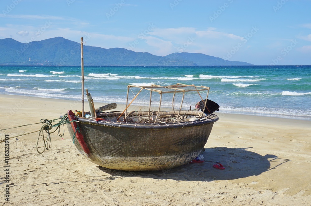 Round bamboo fishing boats in Vietnam Round bamboo fishing boats in Vietnam