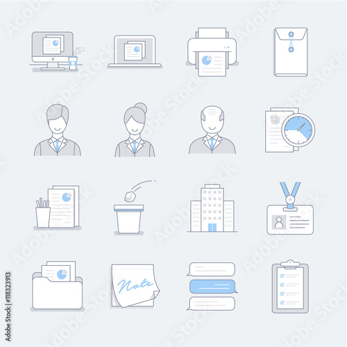 Work line icons in blue pastel color