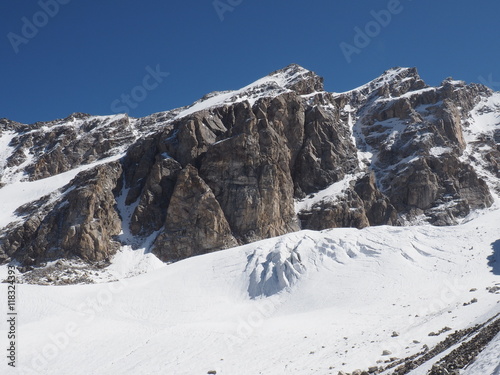 Snow and rock in the Caucasus mountain