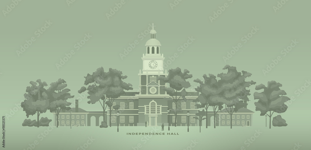 Independence Hall from the back of a 100 dollar bill vector illustration
