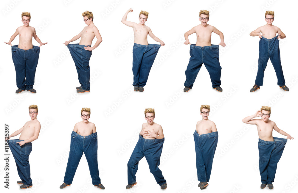 Obraz premium Funny man with trousers isolated on white