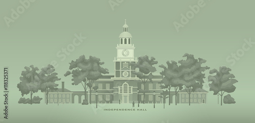 Independence Hall from the back of a 100 dollar bill vector illustration