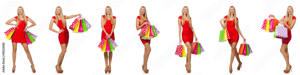 Woman with shopping bags isolated on white Woman with shopping bags isolated on white