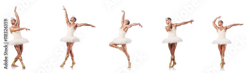 Man in ballet tutu isolated on white