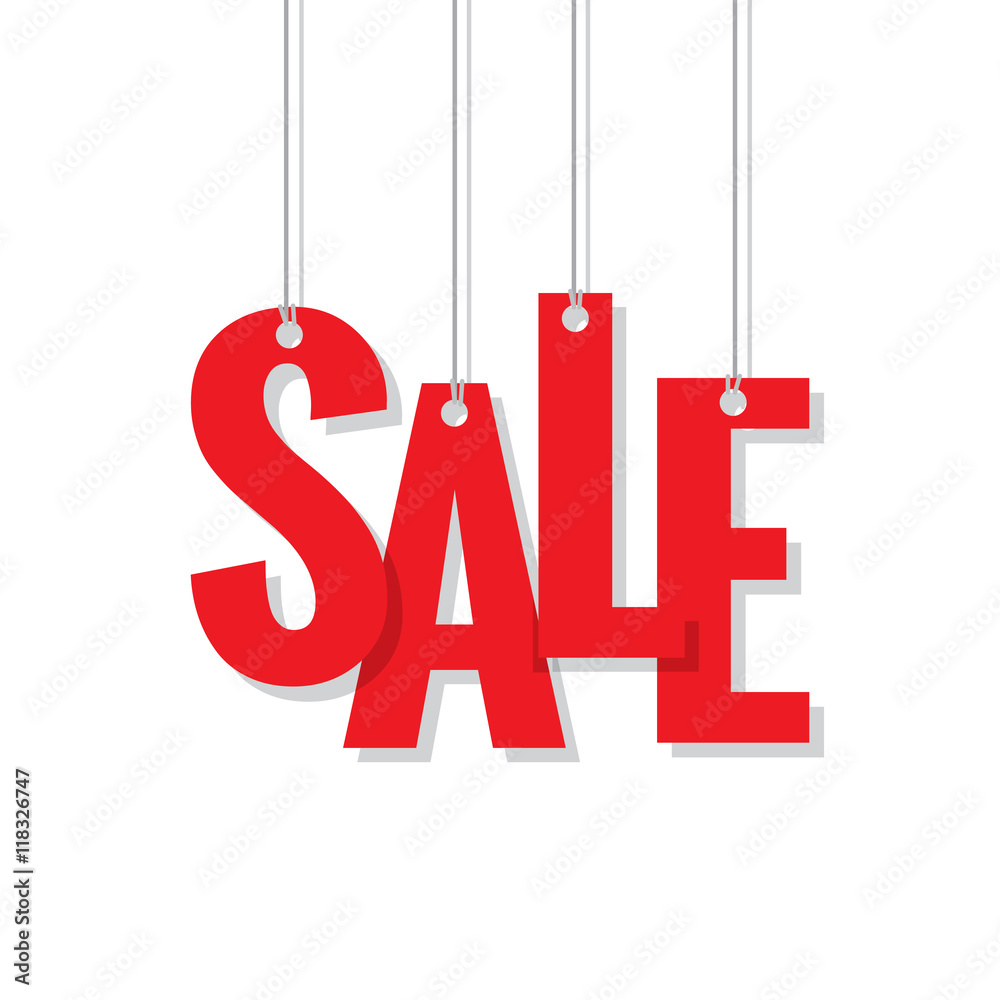 red sale hanging mobile heading design on white backdround for b