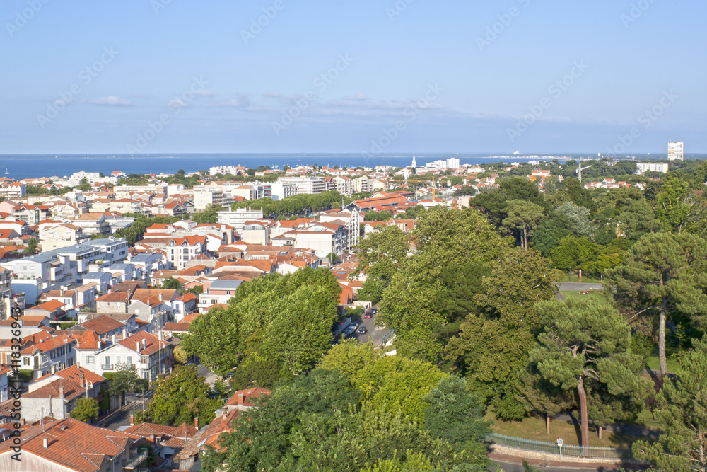 view of Arcachon from a tower in France, near the coast
