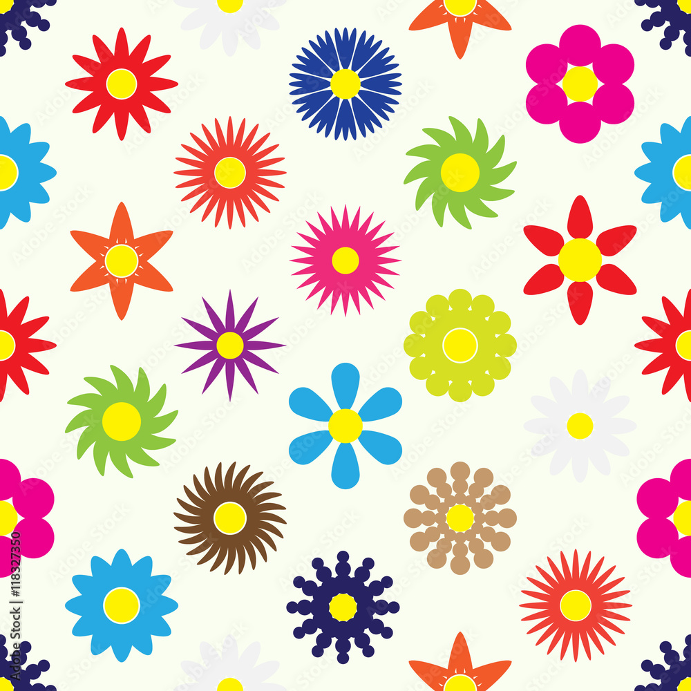 colorful simple retro small flowers set seamless pattern eps10
