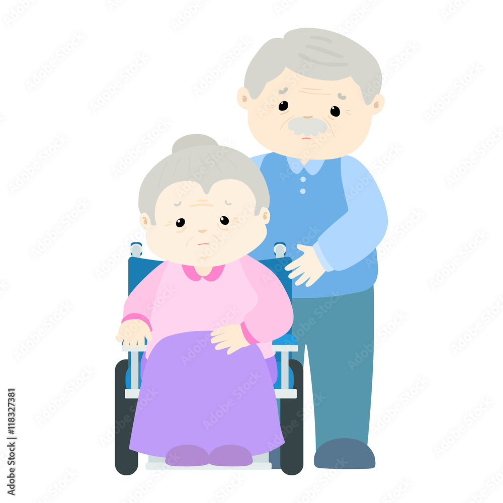 Senior woman patient sitting on wheelchair vector Senior woman patient sitting on wheelchair vector