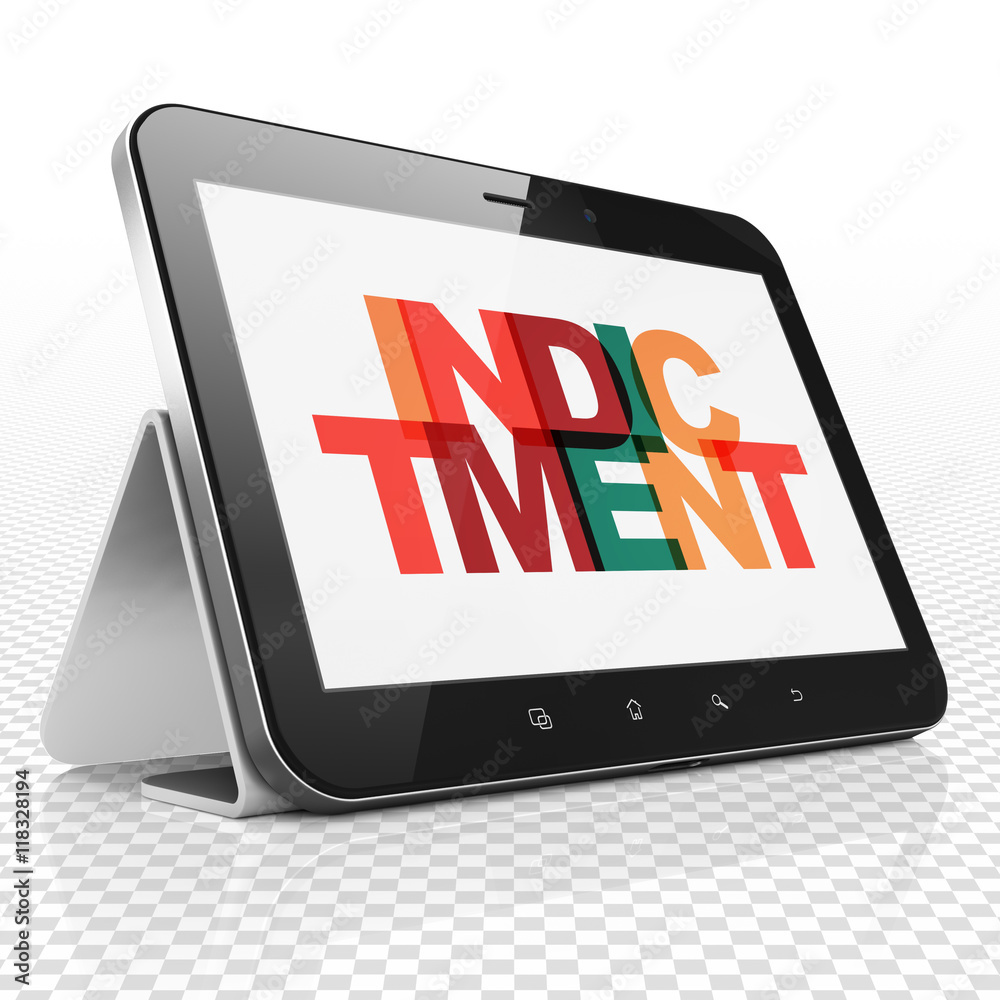 Law concept: Tablet Computer with Indictment on display Law concept: Tablet Computer with Indictment on display