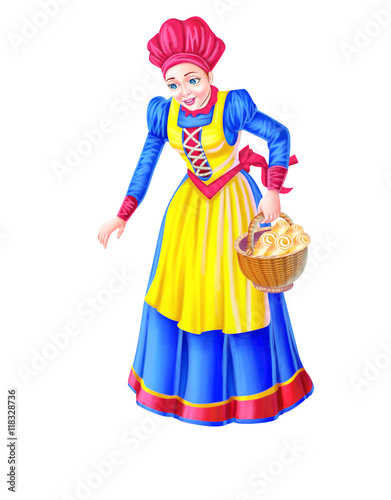 A lady in blue gown holding...