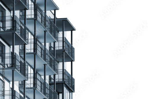 Fototapet Modern apartment building with balconies isolated on white background to ad text