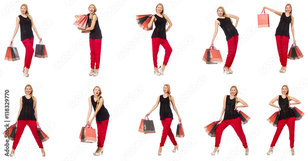 Set of woman with shopping bags on white Set of woman with shopping bags on white