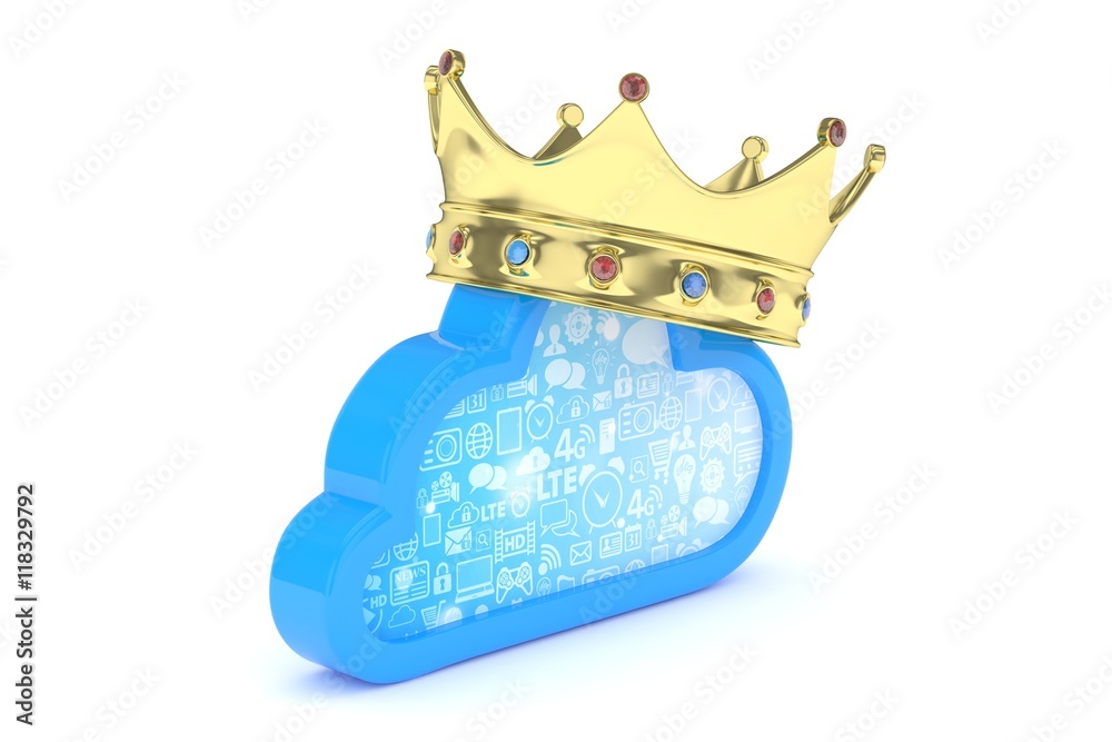 Cloud with golden crown on white background. Model of best network ...