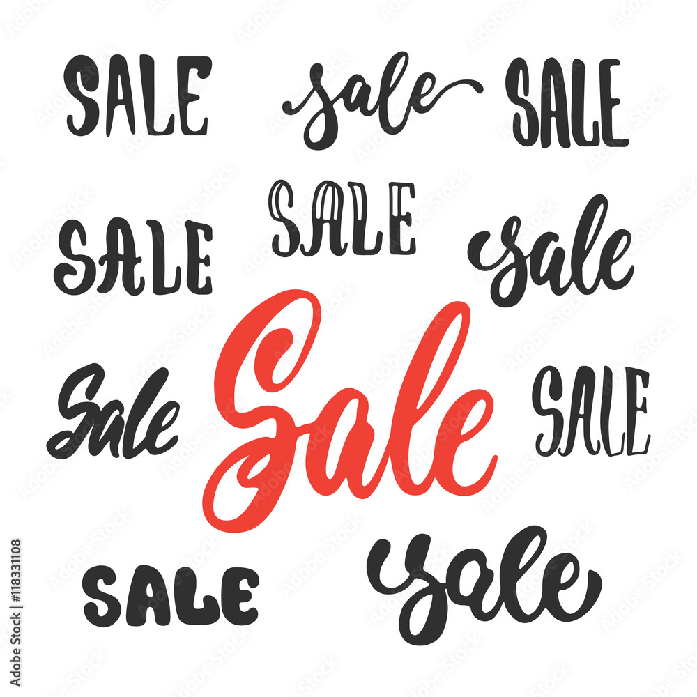 Naklejka premium Sale inscription set - hand drawn lettering phrase isolated on the white background. Fun brush ink inscription for photo overlays, greeting card or t-shirt print, poster design.