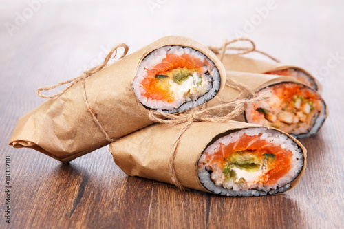 Sushi burrito - new trendy food concept photo