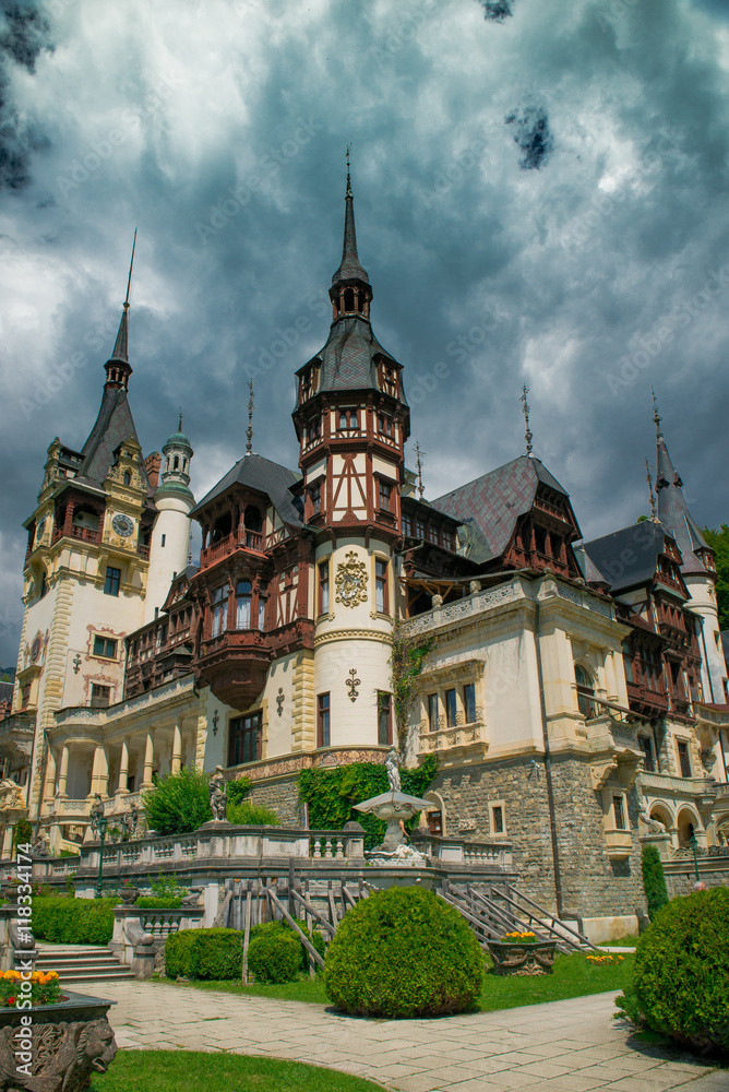Peles Castle is a Neo-Renaissance castle placed in an idyllic setting in the Carpathian Mountains, in Sinaia, Prahova County, Romania 
