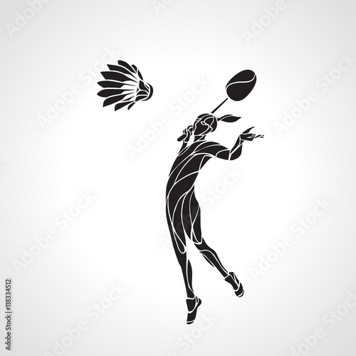 Creative silhouette of abstract female badminton player