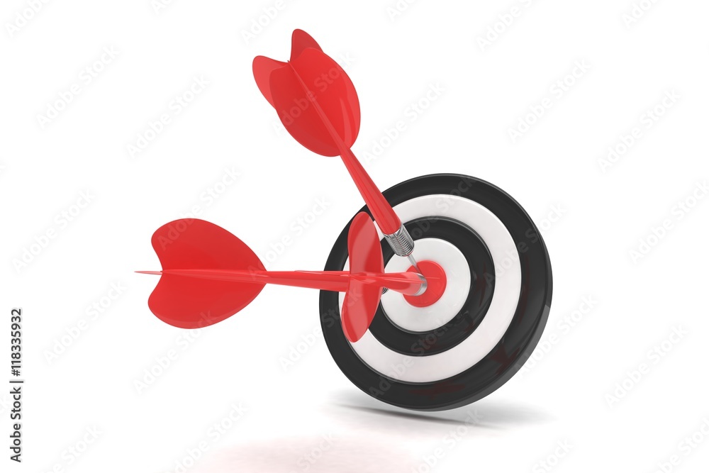 Three arrows darts in center. 3d rendering. Three arrows darts in center. 3d rendering.
