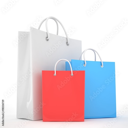 Paper Shopping Bags isolated on white background. 3d rendering.