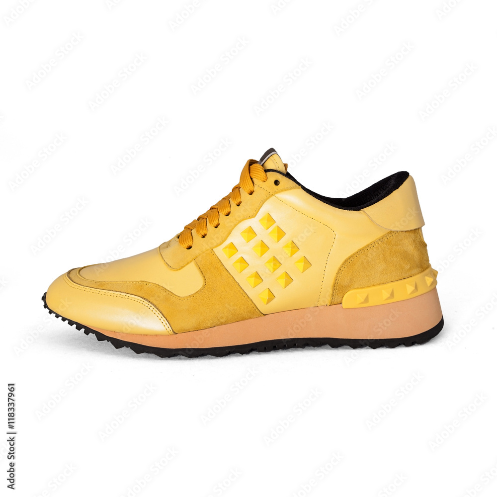 stylish yellow sneakers on white stylish yellow sneakers on white