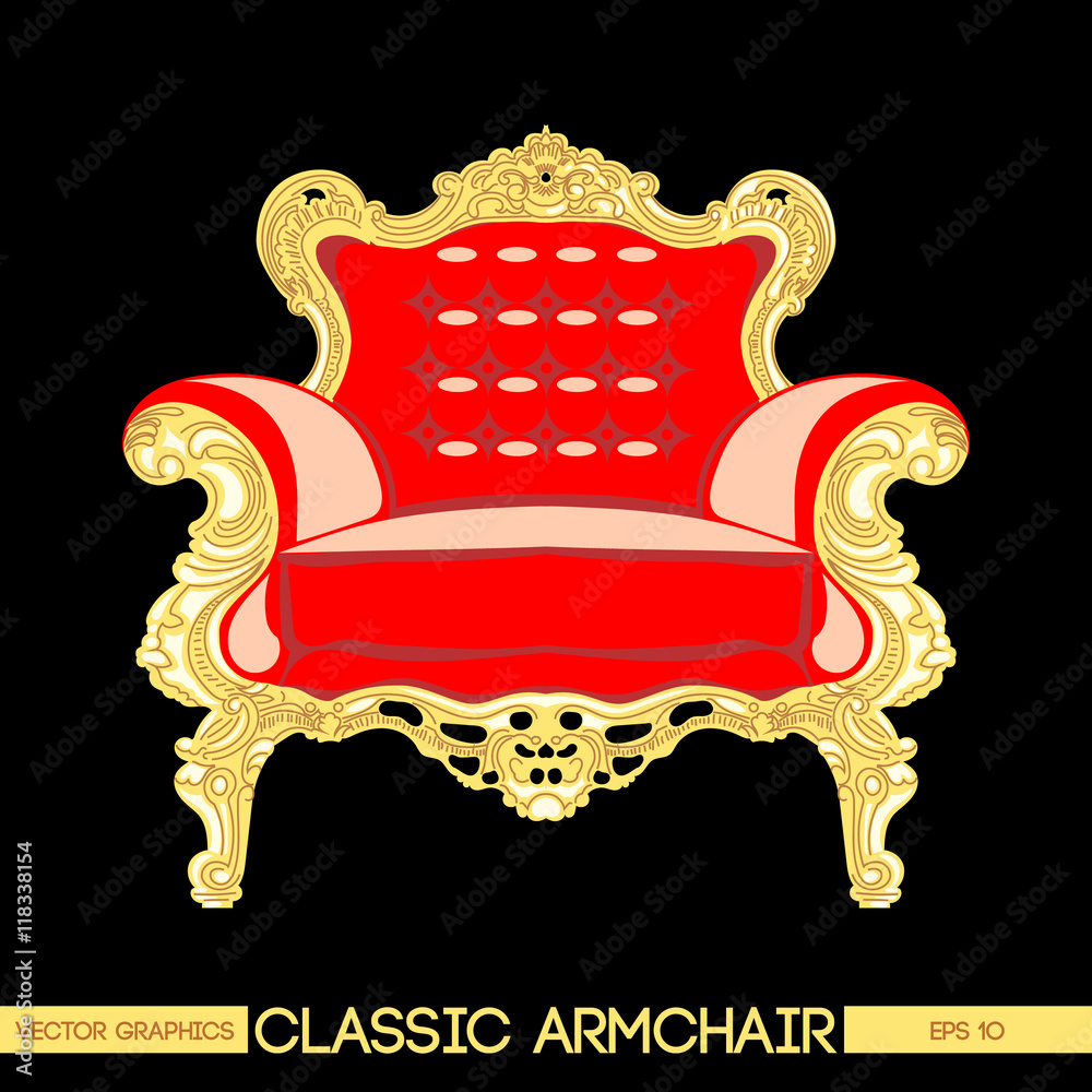 Red and yellow classic armchair over dark background. Digital vector image Red and yellow classic armchair over dark background. Digital vector image