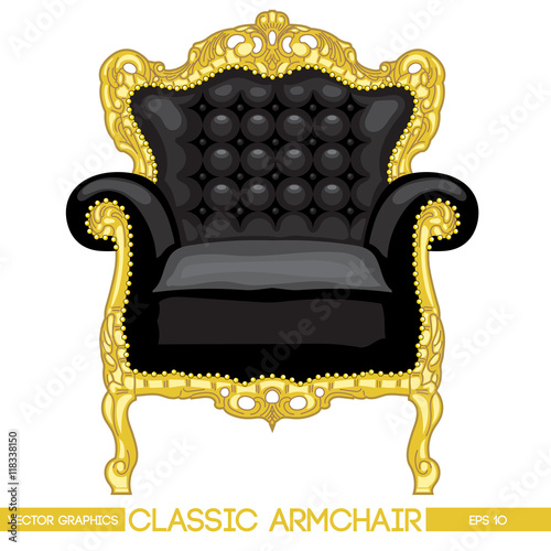 Black and yellow classic armchair over white background. Digital vector image