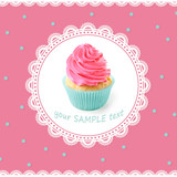 Greeting card with delicious cupcake and space for text. Vintage style.