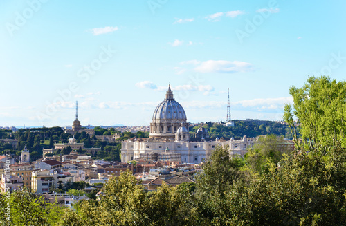 Rome (Italy) - The famous Janiculum hill and terrace, with emotional cityscape on the Italy capital. Here: Saint Peter Basilica